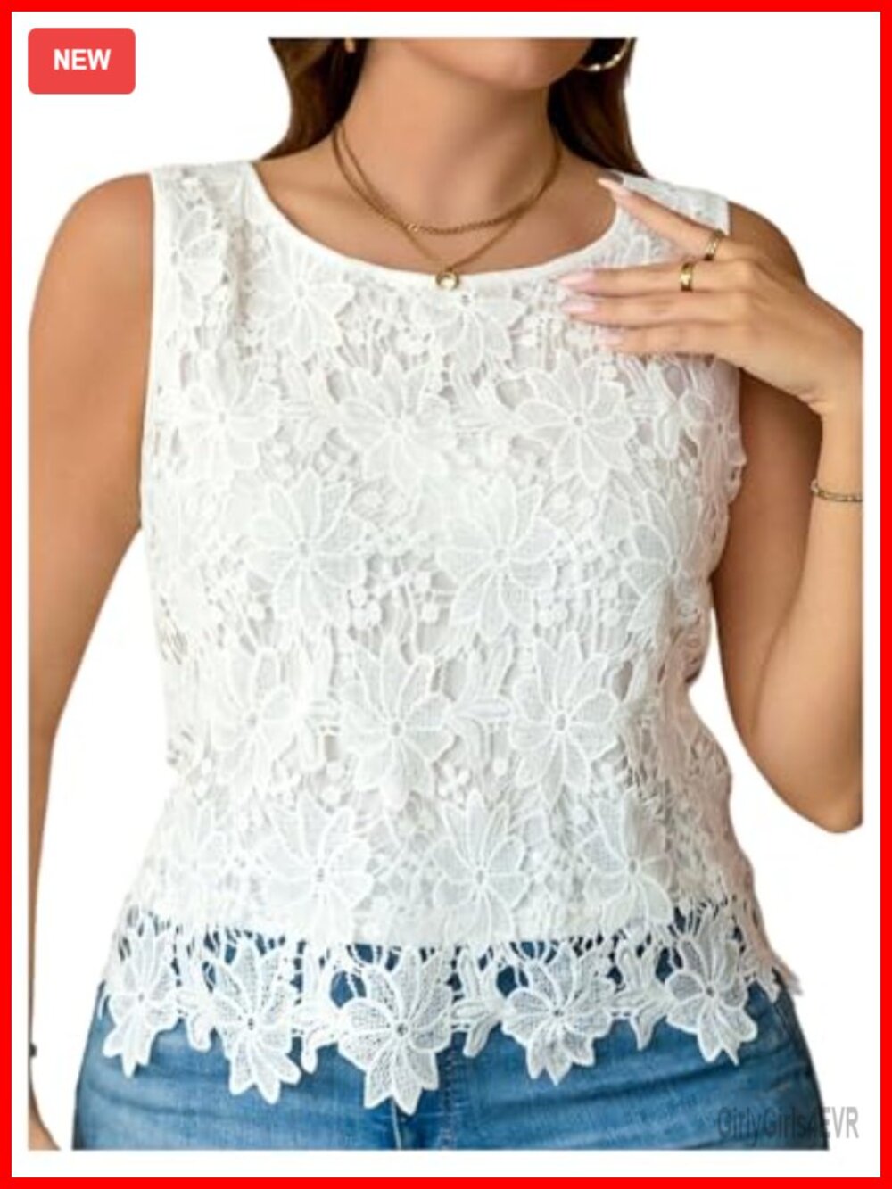 Plus Size Lace Embroidered Tank Top Sleeveless Fringe Elegant Dressy Vest